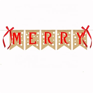 Joyeux Noël Drapeau Lin Toile De Jute Bunting Rustique Bannière Décoration De Noël Fournitures de Douche de Bébé - Product Image 3