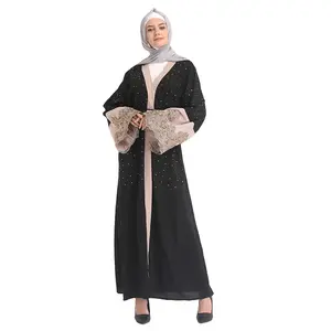 Stone High Quality Fashionable Pakistan Abaya Black Arabic Thobe Jubbah Islamic Clothing With Pearls Muslim Outfit