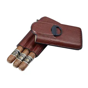 Großhandel Luxus Leder Reise Zigarre Finger Case Box mit Cutter für 3 Zigarren Classy Schlangen leder Muster schwarz/braun