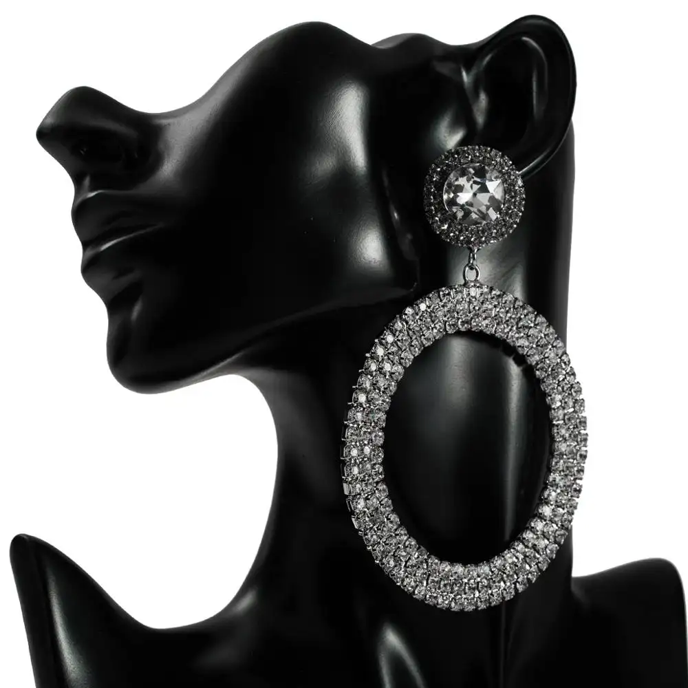 과장된 큰 원형 합금 다이아몬드 여성 파티 기하학 단순 스터드 귀걸이