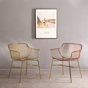 Loisirs Café Boutique Tabouret Chaise De Fer Cadre Bar Chaise Moderne En Métal Fil <span class=keywords><strong>Rose</strong></span> D'or Salle À Manger Chaises - Product Image 2