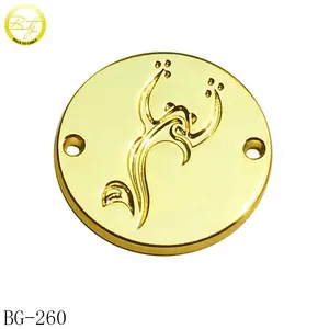 Eco-friendly fashion hajj metal plate logos round shape metal brand name tags label for women shoes