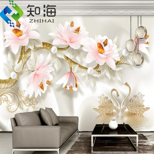 ZHIHAI-papel tapiz para decoración del hogar, impermeable, con estampado de flores ignífugas, 8d, superficie en relieve, 3d, <span class=keywords><strong>restaurante</strong></span> tailandés - Product Image 1