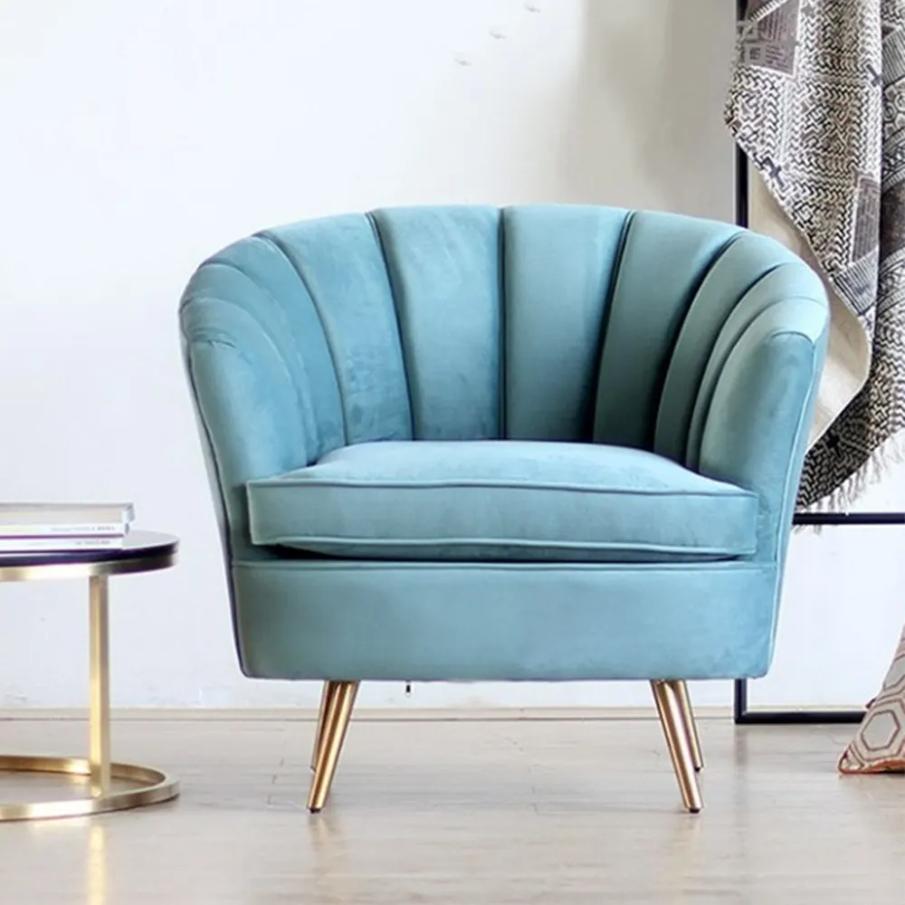 Komfortable Indoor Home Möbel Lounge Badewanne Sofa Nordic Sky Blue Velvet Sessel Zum Verkauf
