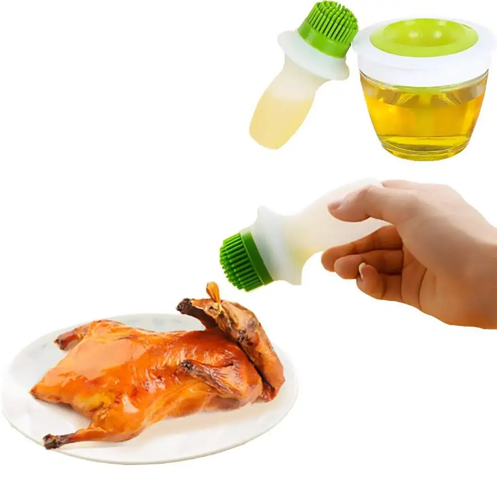 Portable Oil Bottle With Brush Silicone Barbecue Gadgets High Temperature Kitchen Baking Pastry BBQ Tool Silicone Oil Brush