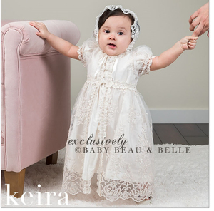 Robe de baptême pour petites filles, tenue deux pièces avec chapeau, en dentelle, brodée, robes de baptême, vente en gros, nouvelle collection - Product Image 2