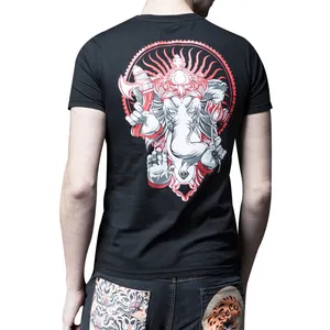 Alta qualidade 100% penteado algodão preto cor irritado elefante painel traseiro impressão t-shirt streetwear para homem