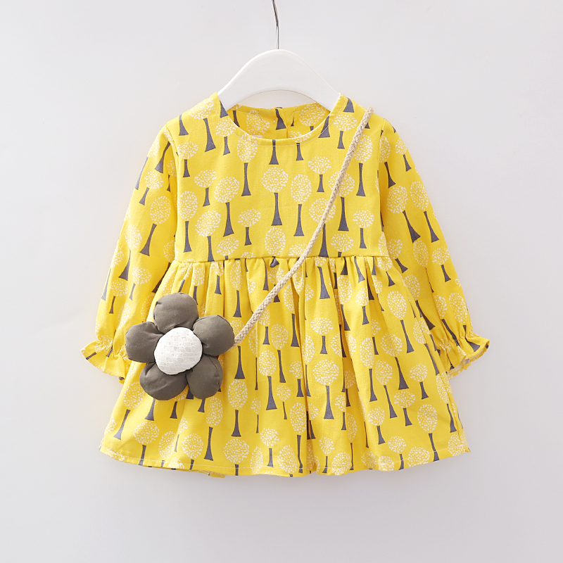 Заводская цена, желтое платье детское платье с длинными рукавами из хлопка