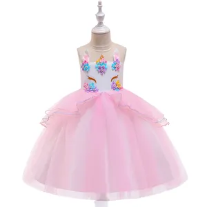 New Arrival Kids Flower Unicorn Dress Baby Custom Clothes Children Frock Designs DJS006