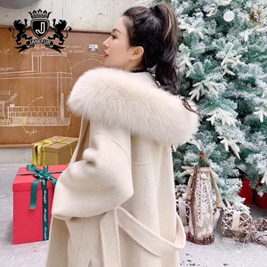 Pelliccia di volpe di Inverno Del Collare Giacca Con Cintura Vestiti di Cachemire Del Collare Reale della Pelliccia Delle Signore del Cachemire Cappotto di Trincea - Product Image 1