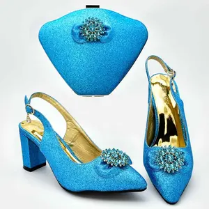 AX6082 Nigeria Party Shoes And Bag Set/Italian Blue Shoes And Matching Bags Woman