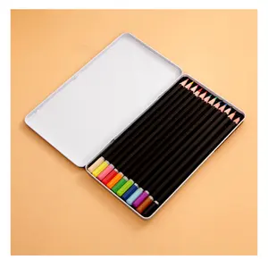 Hot Sales fluorescent artistic wooden 50 60 color pencil in tin box