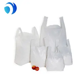 HDPE biodegradable impreso personalizado blanco todos los tamaños PE camiseta chaleco azul mango portador de bolsa de compras de plástico
