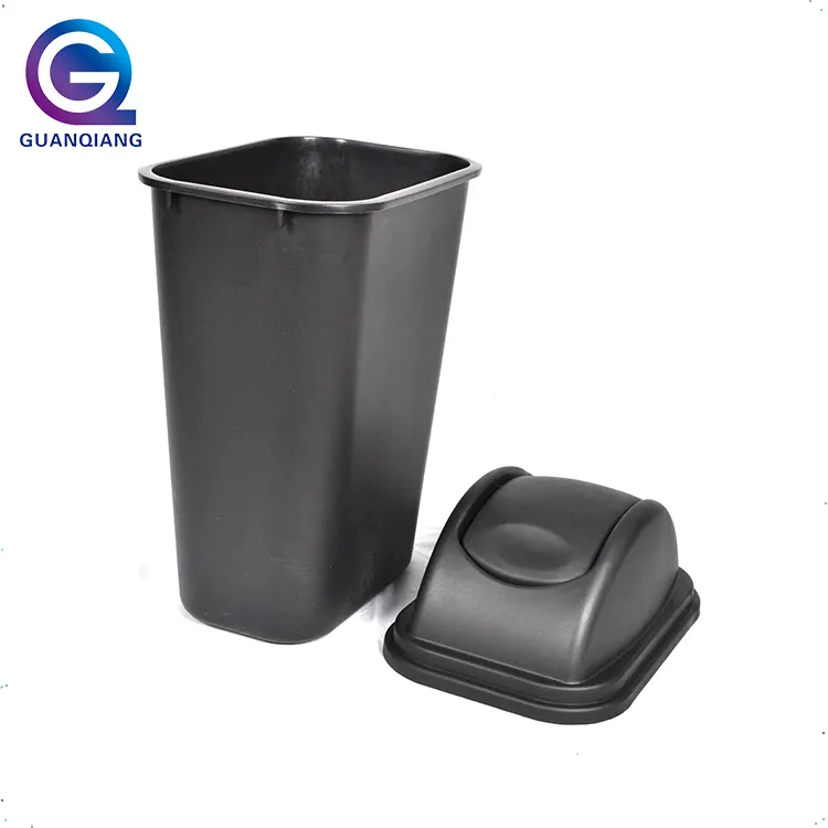 Outdoor waste bin eco friendly black plastic trash can dust bin with lid