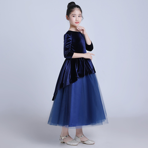 Elegante Abito da Cerimonia per Bambine in Tessuto Blu con Fiocco, Vestito Senza Maniche con Collo Tondo per Ragazze - Product Image 5