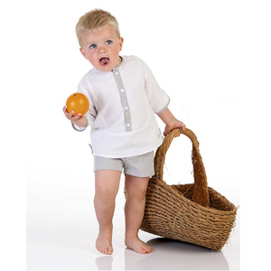 Guangzhou Fabricant Chemise en <span class=keywords><strong>lin</strong></span> blanc élégant pour garçons 40 ans Usine professionnelle de vêtements pour enfants personnalisés - Product Image 1