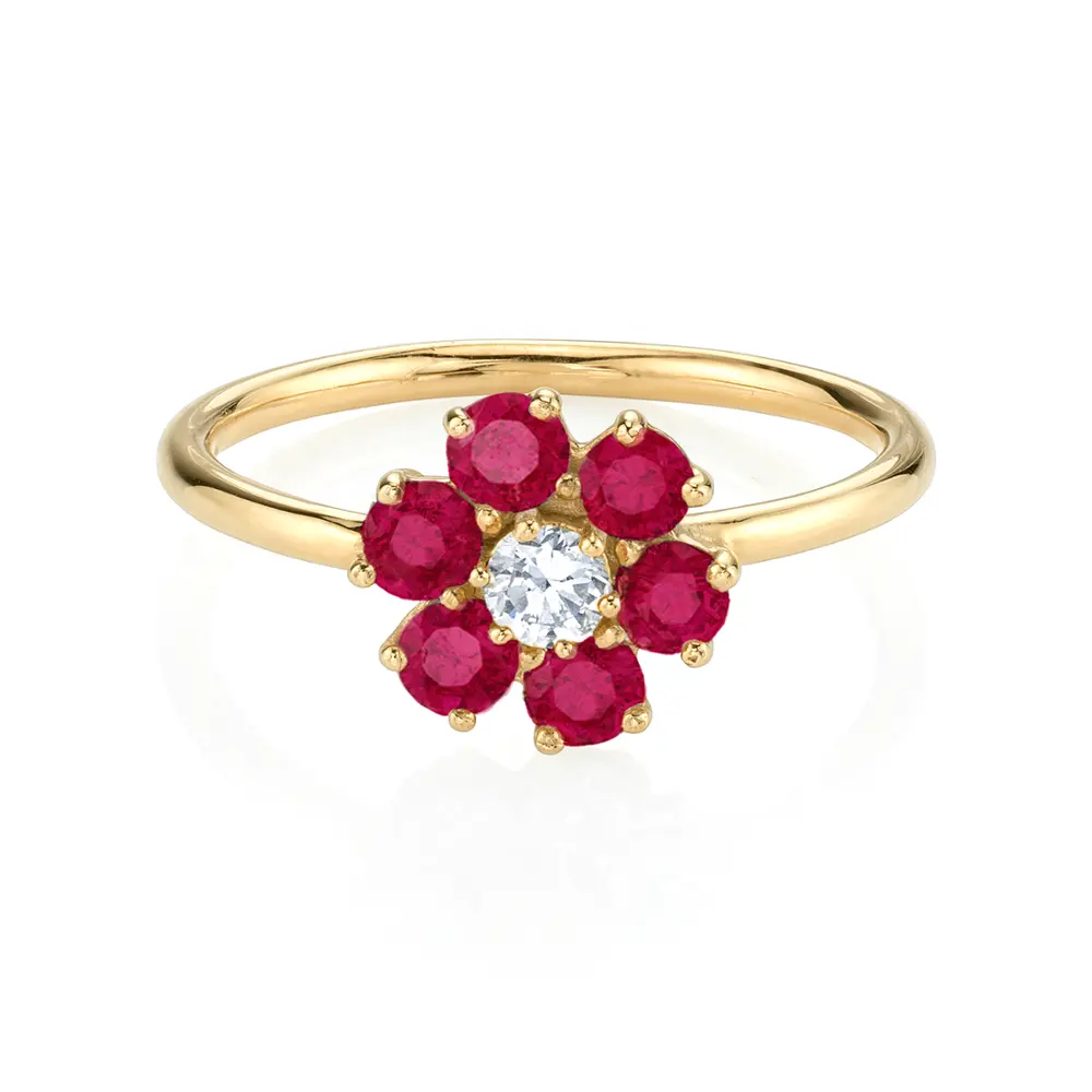 Hợp Thời Trang Dễ Thương 925 Sterling Silver Ruby Red CZ Đá Màu Teddy Flower Nhẫn 2019