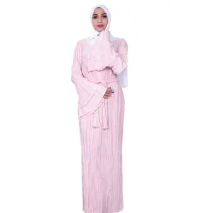 2019 인기있는 터키 의류 이슬람 의류 Pleated 소재 아프리카 핑크 맥시 여성 드레스 모델
