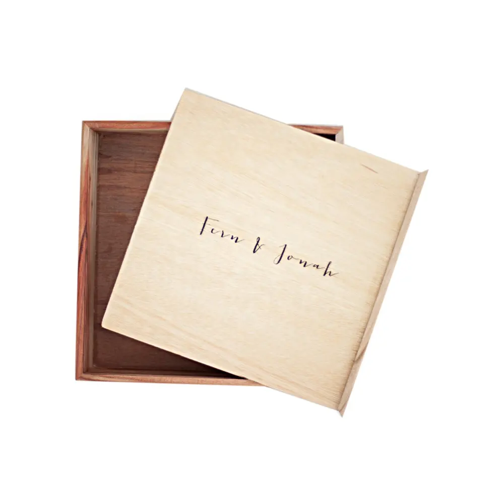Scatola di gioielli in legno fatta a mano di vendita calda coperchio scorrevole scatola regalo di nozze invito foto scatola di legno