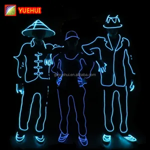 Fantasia de iluminação do el wire, traje de luzes brilhantes de neon, com um desenho