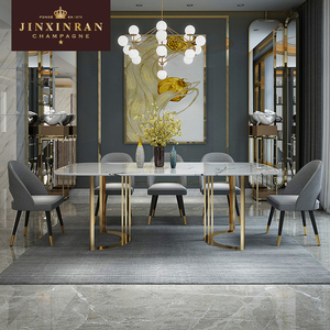 Foshan-<span class=keywords><strong>mesas</strong></span> y sillas de comedor para hotel, tamaño personalizado, pata de acero inoxidable dorada, mesa de comedor superior de mármol <span class=keywords><strong>blanco</strong></span> - Product Image 5