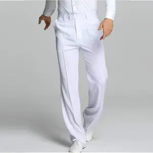 Calças de Dança latina Macho Branco Plus Size Calças Tecidos Cambraia Calças Chacha Valsa Ballroom Estágio Moderno Calças Dos Homens