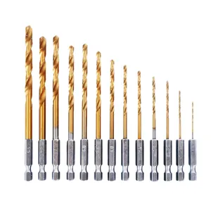 13pcs HSS4241 1.5-6.5mm Twist drill bits with 1/4 hex shank for electric drilling wood aluminum plastic thin steel sheet