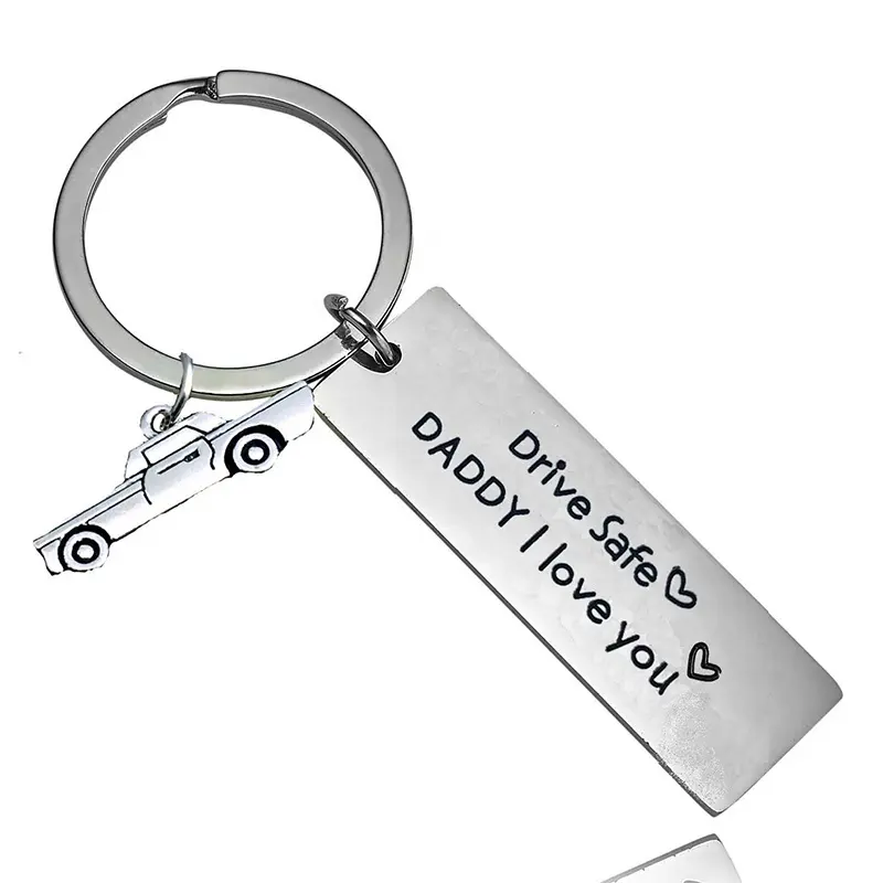 Custom logo Stainless Steel figurine Keyring Drive Safe Keychain Couples name Engraved keychain initial keychain charms