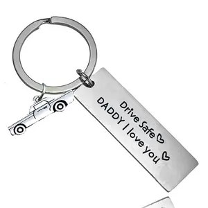 Custom logo Stainless Steel figurine Keyring Drive Safe Keychain Couples name Engraved keychain initial keychain charms