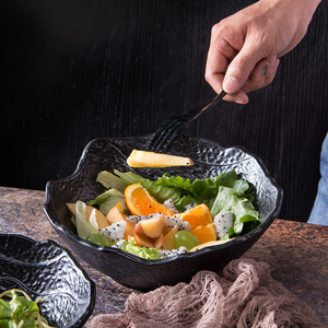 Moderno simple Ensalada de vegetales negro irregularidad de cerámica tazón de fruta - Product Image 2
