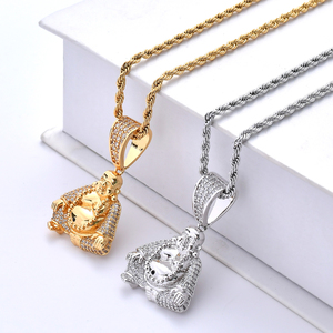 AceWings CN074 Collana Hip Hop Iced Out con Design Buddha CZ Bling Bling Placcata Oro/Argento con Catena a Corda, Regalo - Product Image 6