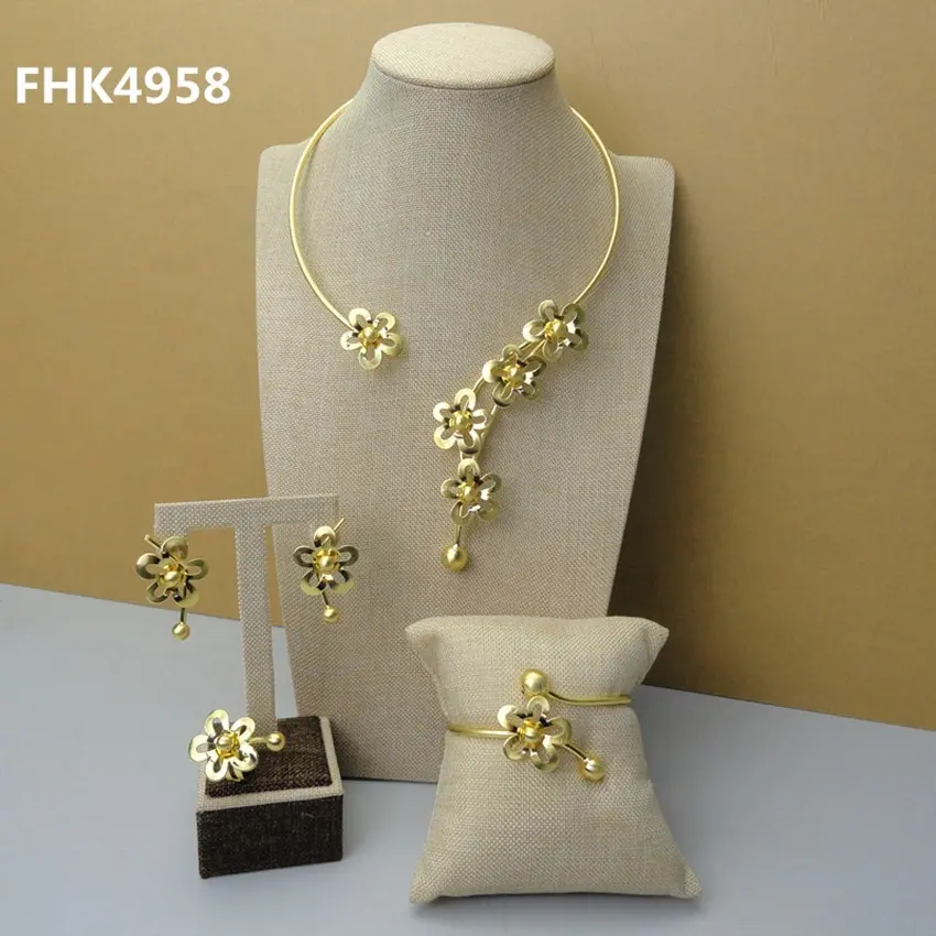 Yulaiming-Conjuntos de joyería de Dubái, diseño de joyería chapado en oro Real, seguro con plomo y níquel