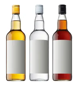 Wholesale flask clear liquor bottle 250ml 500ml 750ml flat whisky bottle glass with screw cap glass bottle for whiskey