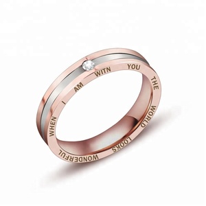Venta al por mayor populares <span class=keywords><strong>de</strong></span> oro rosa <span class=keywords><strong>de</strong></span> acero inoxidable parejas <span class=keywords><strong>promesa</strong></span> diamante anillo <span class=keywords><strong>de</strong></span> compromiso con precios baratos - Product Image 1