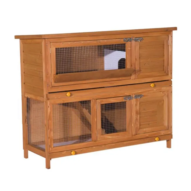 Modern Indoor Outdoor Pet Products 2 Tier Bunny House Wooden Rabbit Hutch Breeding Cage