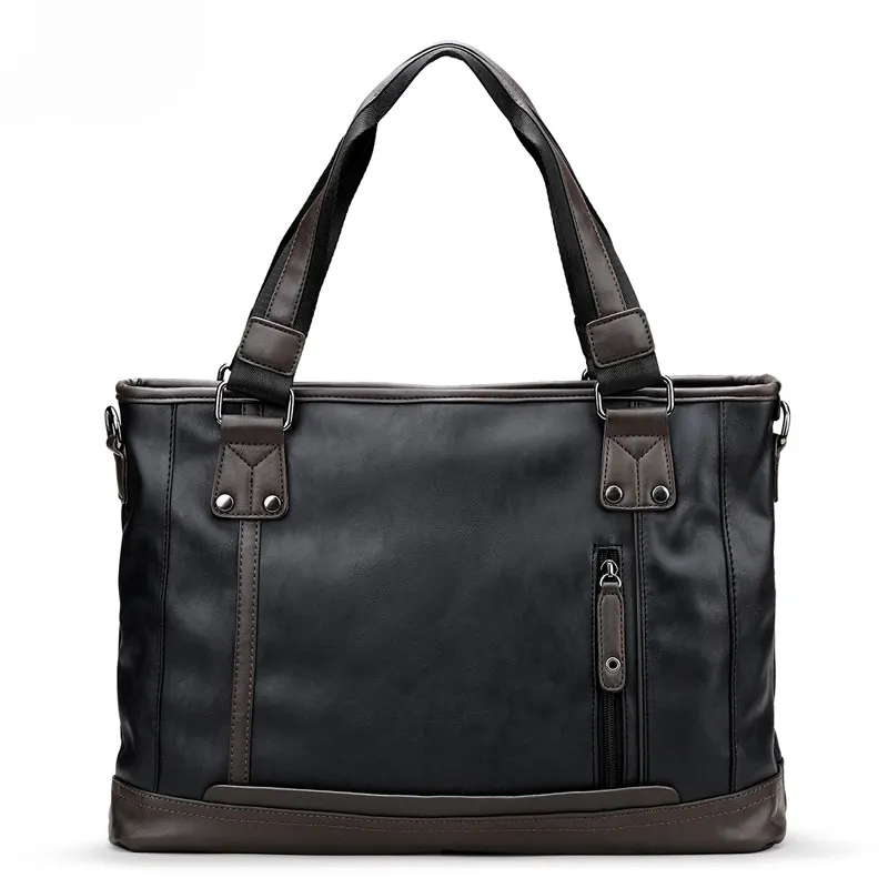 Two Color Fashion Trend Men PU Leather Laptop Bag