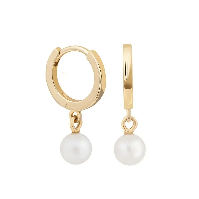 Gemnel hot selling 925 sterling silver jewelry real freshwater pearl hoop huggie earrings women