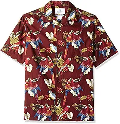 Funky Hawaiian Shirt Men Shortsleeve Frontpocket Hawaiian-Print Cherry Parrots Party Flowers