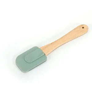 Heat Resistant Easy to Clean Food Grade Personalized Kitchen turner bread baking baker Silicone Spatula with wooden handle