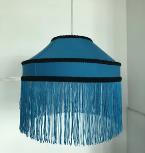 Großhandel vintage stoff lampenschirme-Über diesen Vintage Style Blue Tassel Lampen schirm