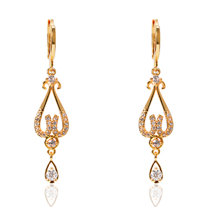 24 K oro plateado/925 de plata esterlina <span class=keywords><strong>austriaca</strong></span> Cubic Zirconia cristal pendientes para las mujeres - Product Image 1