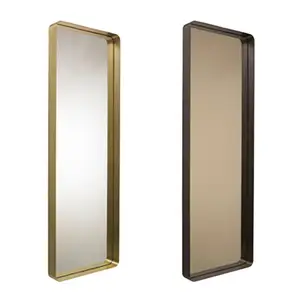 Contemporary Brushed Black Metal Framed Rounded Corner <strong>Wall</strong> <strong>Rectangle</strong> <strong>Mirror</strong> Horizontal or Vertical Design Artisan Home Decor - Product Image 1