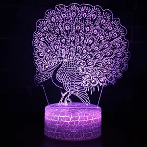 7 Kleuren 3d Lichten Pauw Nachtlampje Rgb Crack Base Sfeerlamp Nachtlampje Voor Verjaardag Kerstspeelgoed Kids Cadeaus