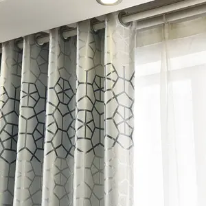 Low MOQ Jacquard Window Blackout Curtains Panels Drapes For Bedroom Wholesale Geometric Window Curtains