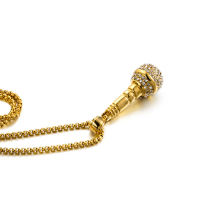 <span class=keywords><strong>Collana</strong></span> con Ciondolo Microfono in Acciaio Inossidabile Placcato Oro 18K con Strass, Gioielli Artigianali Wolf Fashion per Uomo e Donna - Product Image 6