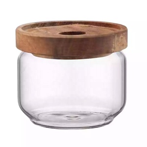 Bocal en verre hermétique de stockage des aliments à usage domestique de haute qualité avec couvercle en bois d'acacia pour le stockage des céréales à sucre dans la cuisine - Product Image 1