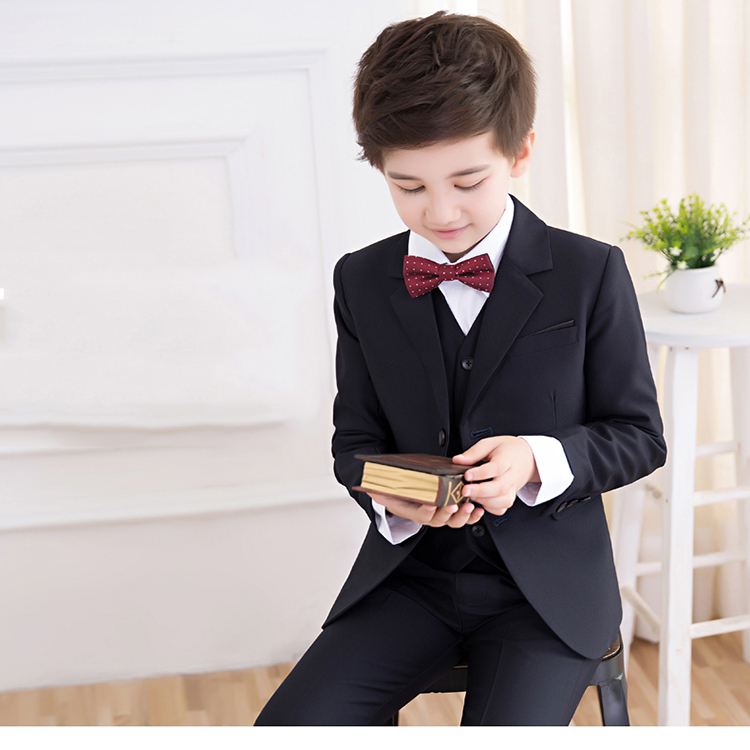 Boys Formal Suit Set - Black Dress Pants, Shirt, Bow Tie & Shawl Lapel Blazer - Toddler Tuxedo Outfit