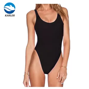 Hot sexy customized sport bodysuits pure color one piece swimwear women's sexy gym sport bikini