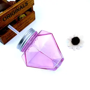 450ml De Qualité Alimentaire diamant rose Bocal Tasses 520ml Bouche Régulière Coupe à Boire En Verre avec trou Couvercles et SANS BPA Réutilisable Pailles