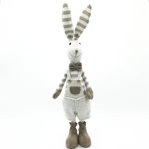 50CM בעלי החיים עיצוב בית בד אמנות ממולא קישוט ארנב עומד דמויות פסחא באני אביב קישוט עם פס דפוס